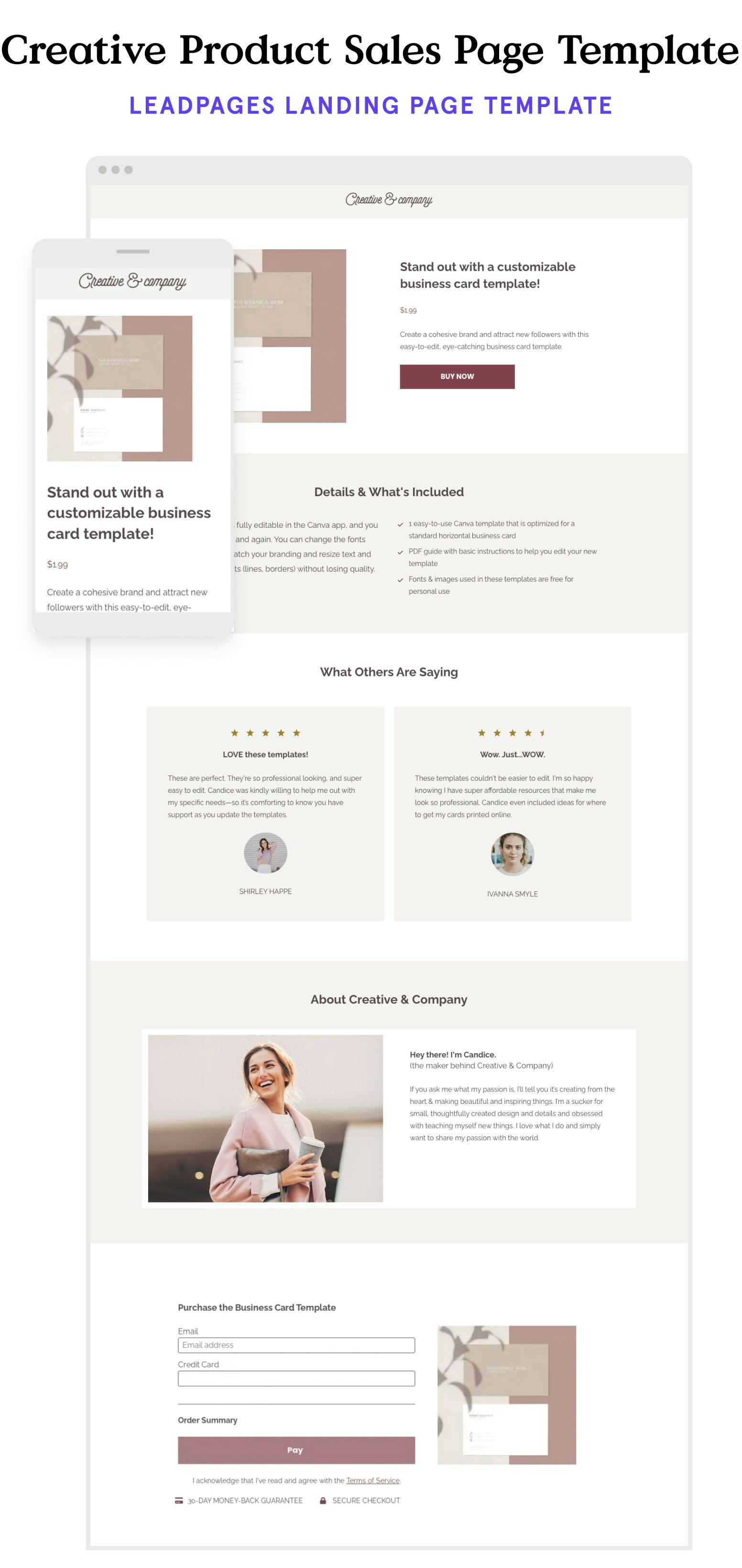 Creative product landing page template