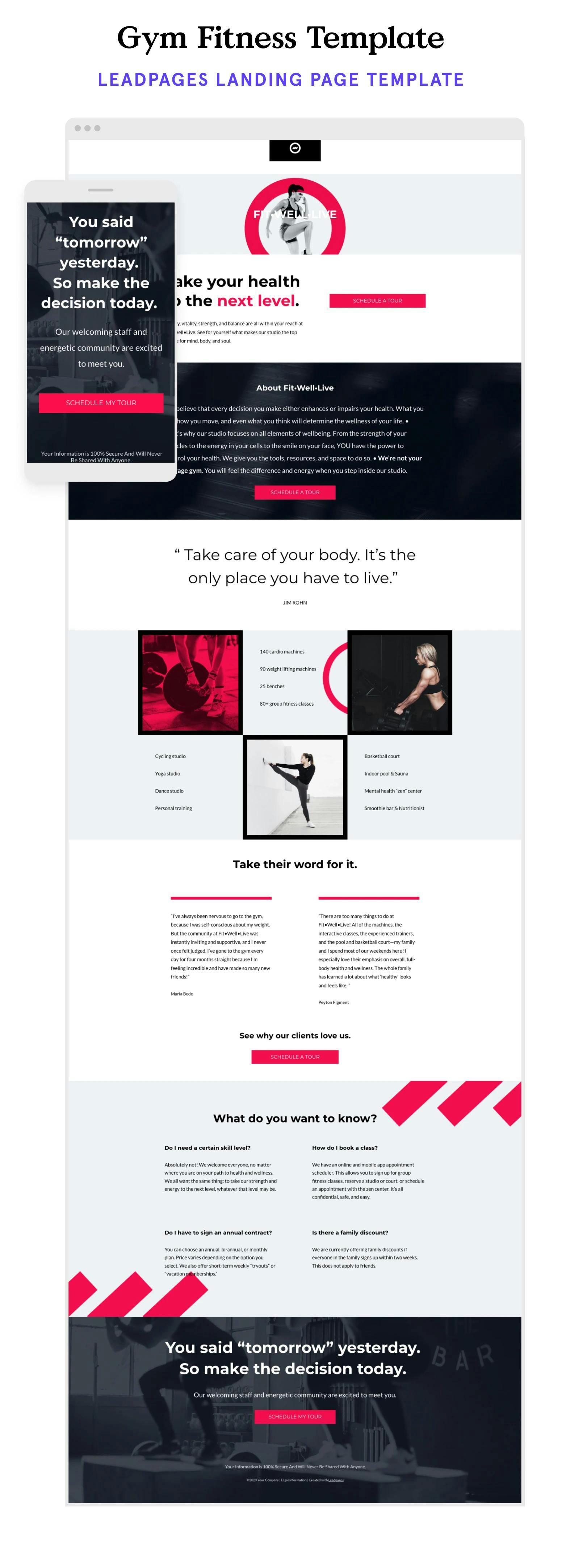 Gym fitness landing page template