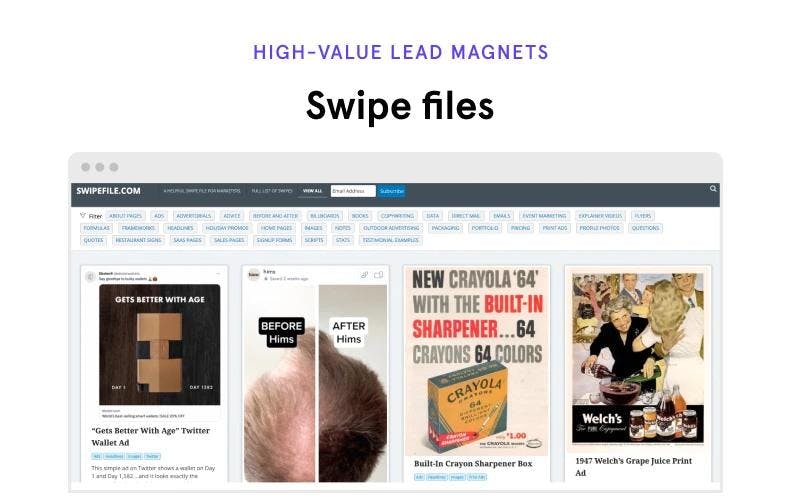 Swipe file lead magnet example