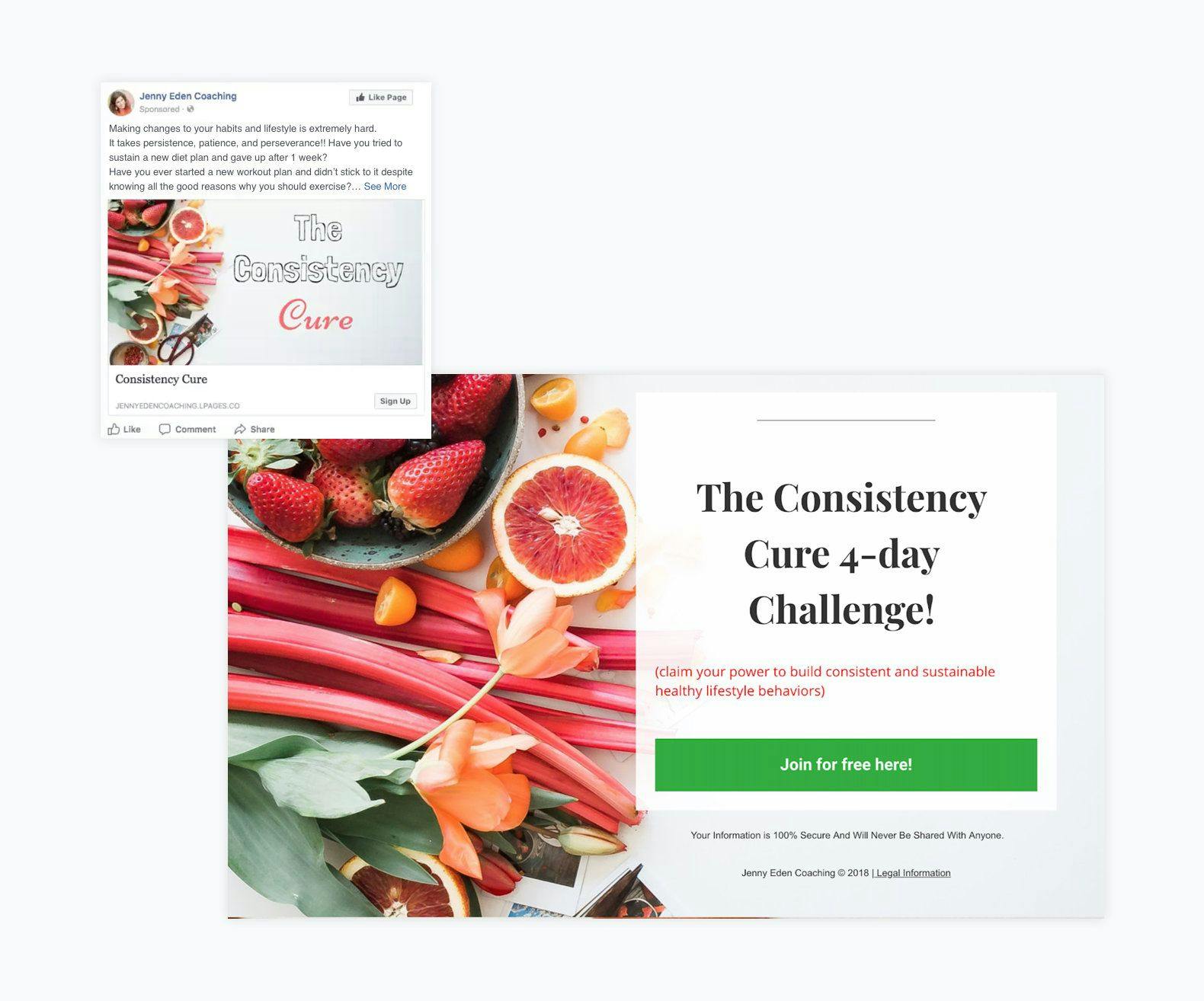 consistent facebook ad and landing page