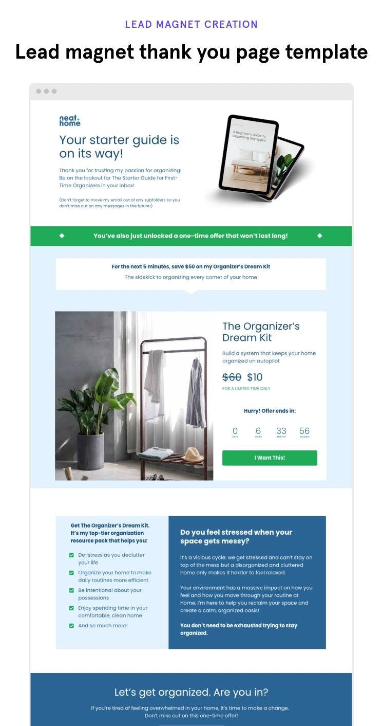 Lead magnet thank you page template example