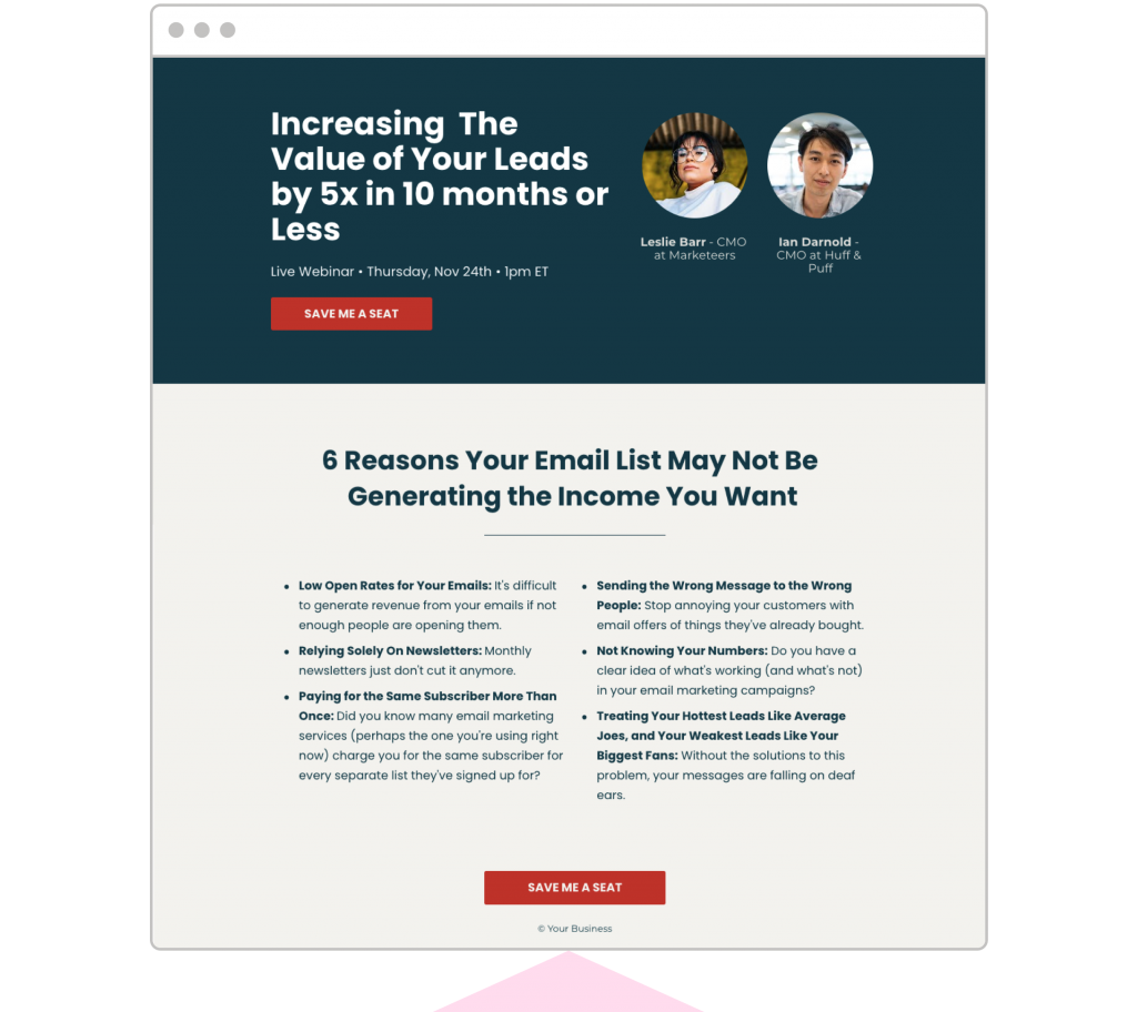 Webinar landing pages Leadpages template