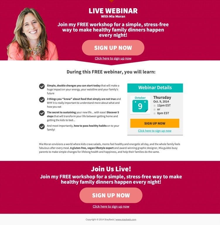 Mia Moran uses the Thank You/Webinar Page to capture even more leads.