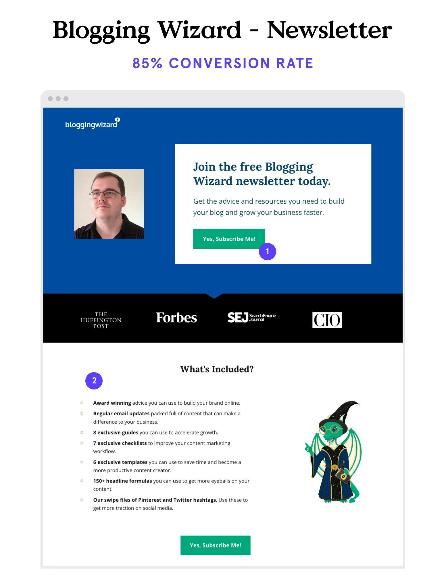 Newsletter lead generation landing page example