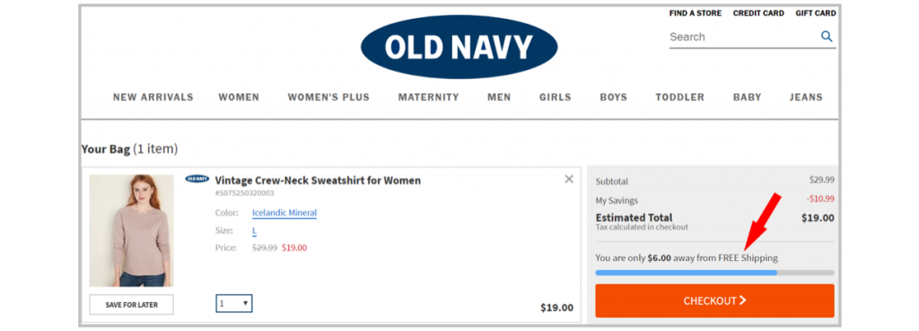 one click upsell Old Navy checkout upsell