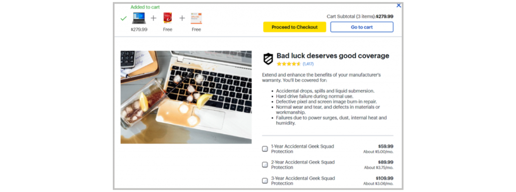 one click upsell Best Buy purchase protection