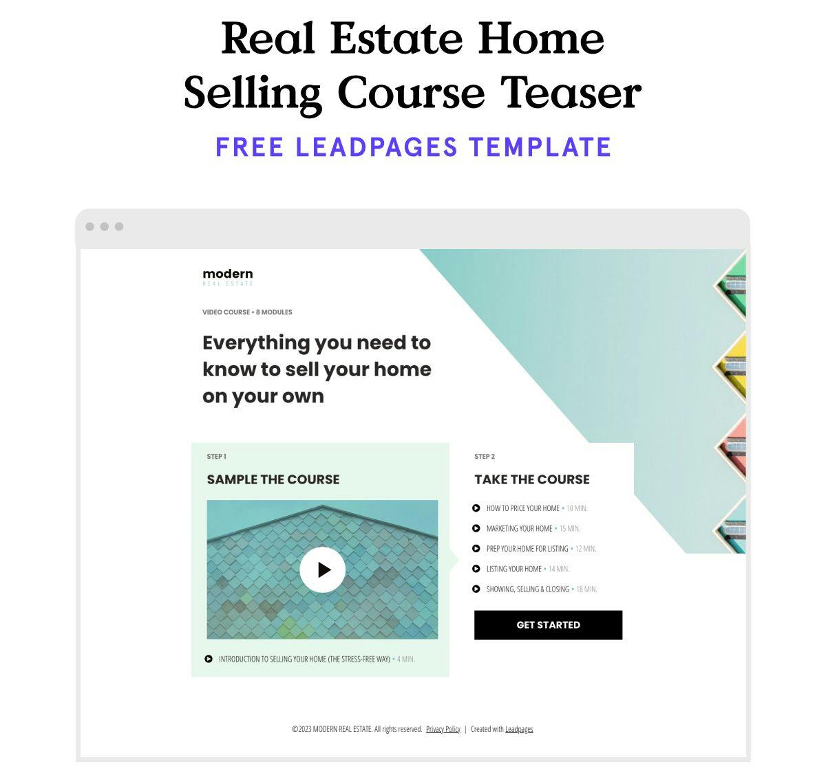 Real estate course landing page example