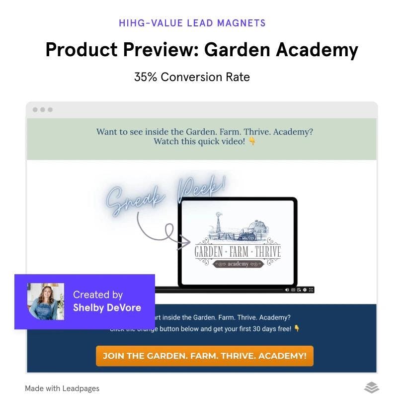 Lead Magnet Example Leadpages Product Preview Garden Academy