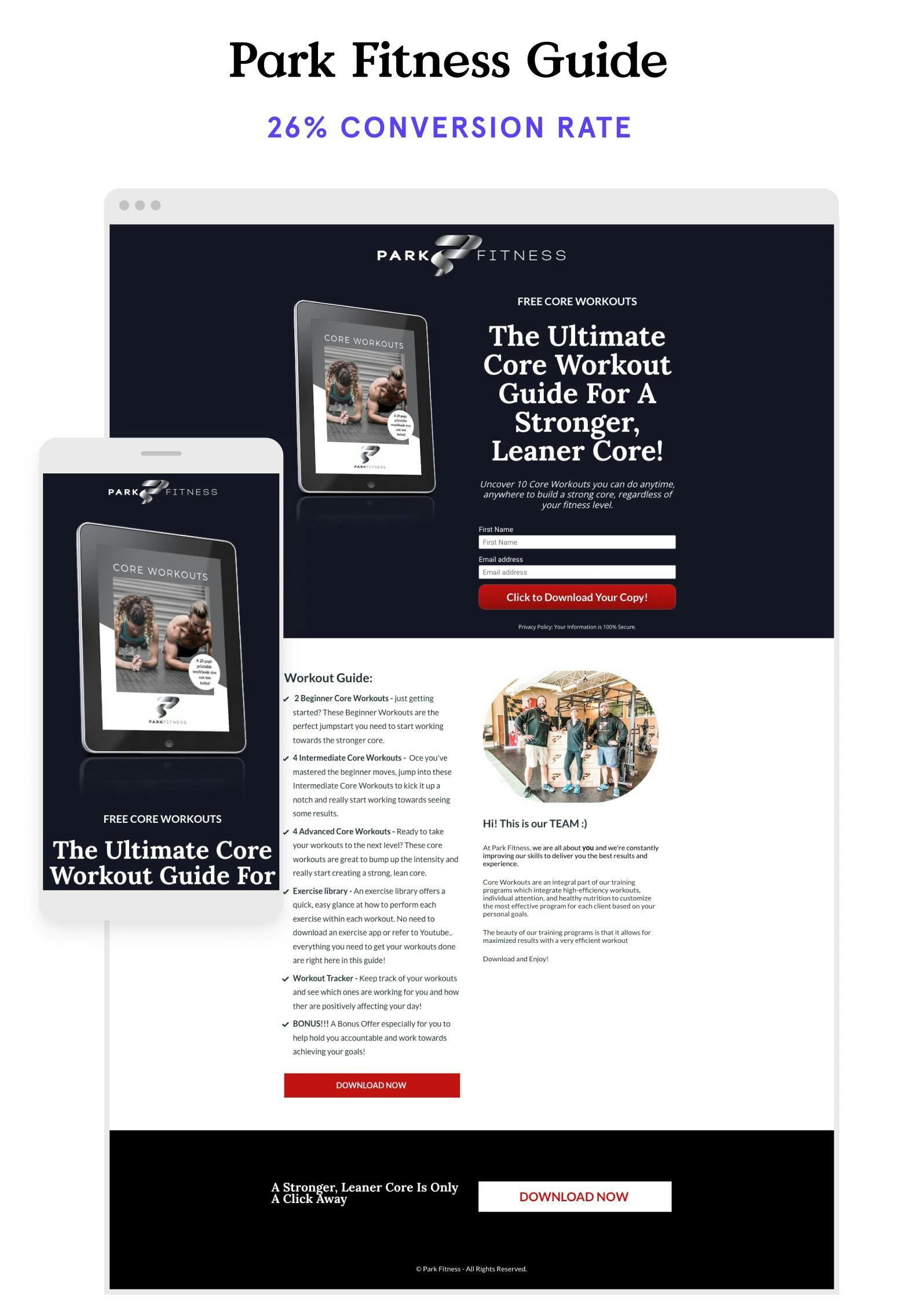 Guide fitness landing page example