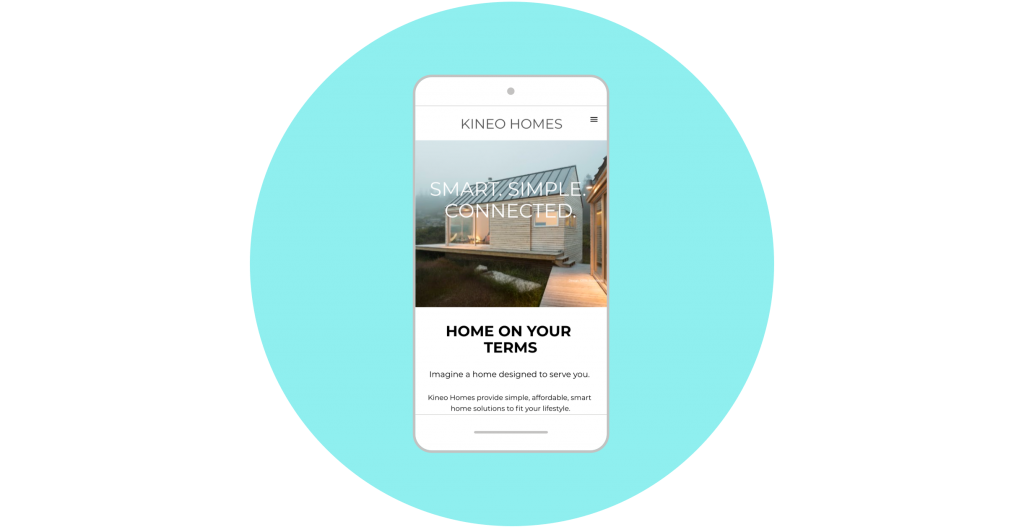 mobile landing page Kineo Homes mobile mockup example