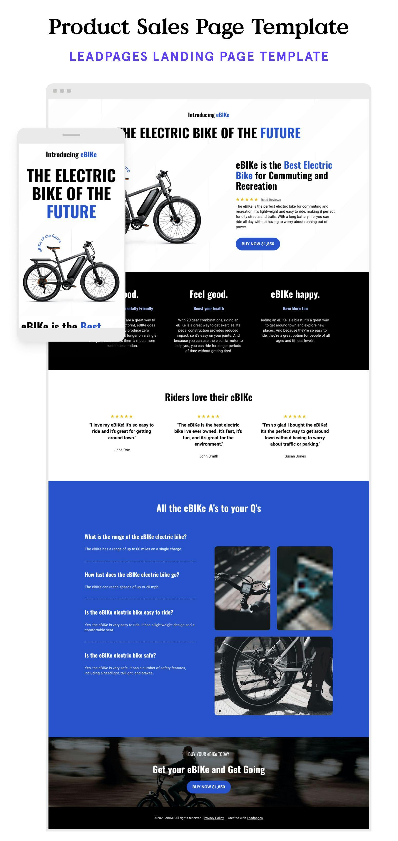 Physical product landing page template