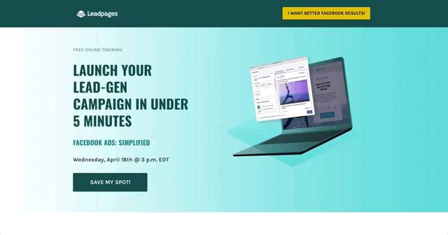 Leadpages Facebook Ad landing page