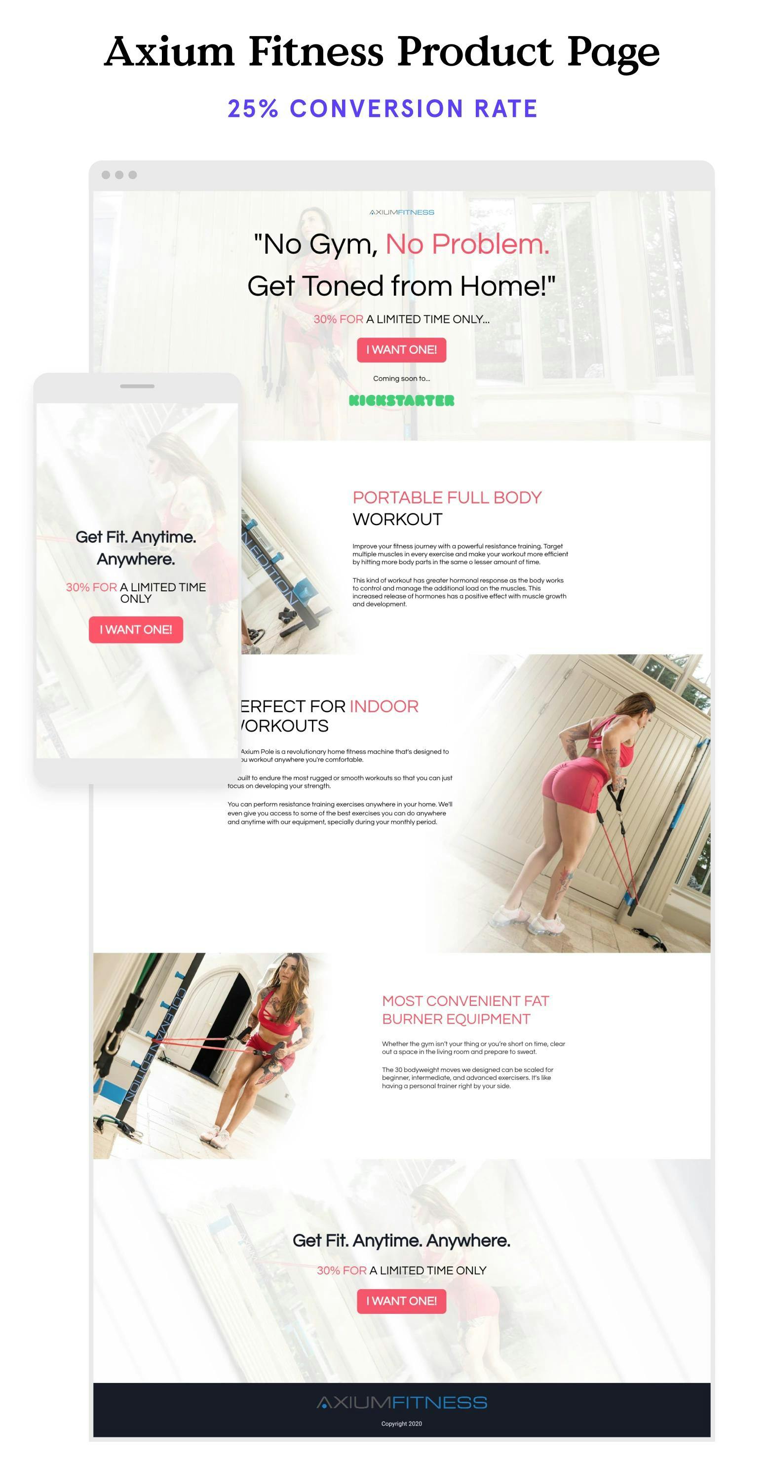 Product fitness landing page example