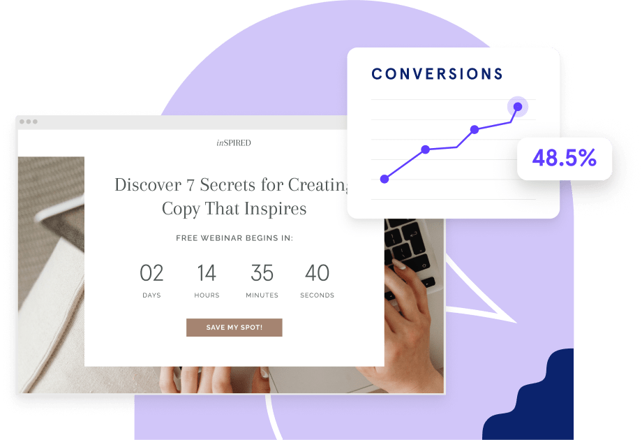 landing page with countdown timer and conversion rate graph