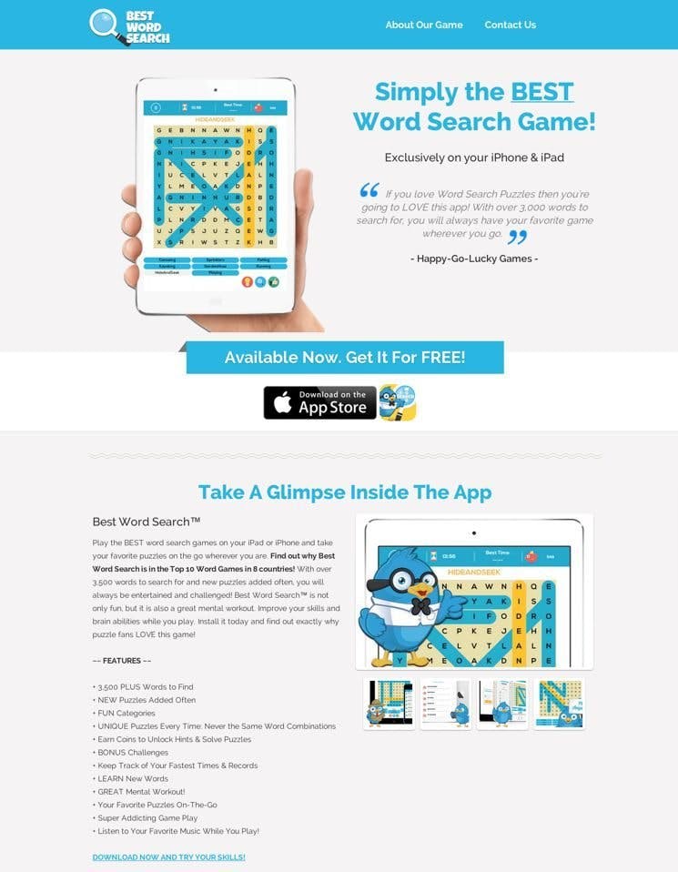 The Ebook Landing Page from Pat Flynn isn't just for Ebooks, as Best Word Search App shows here.