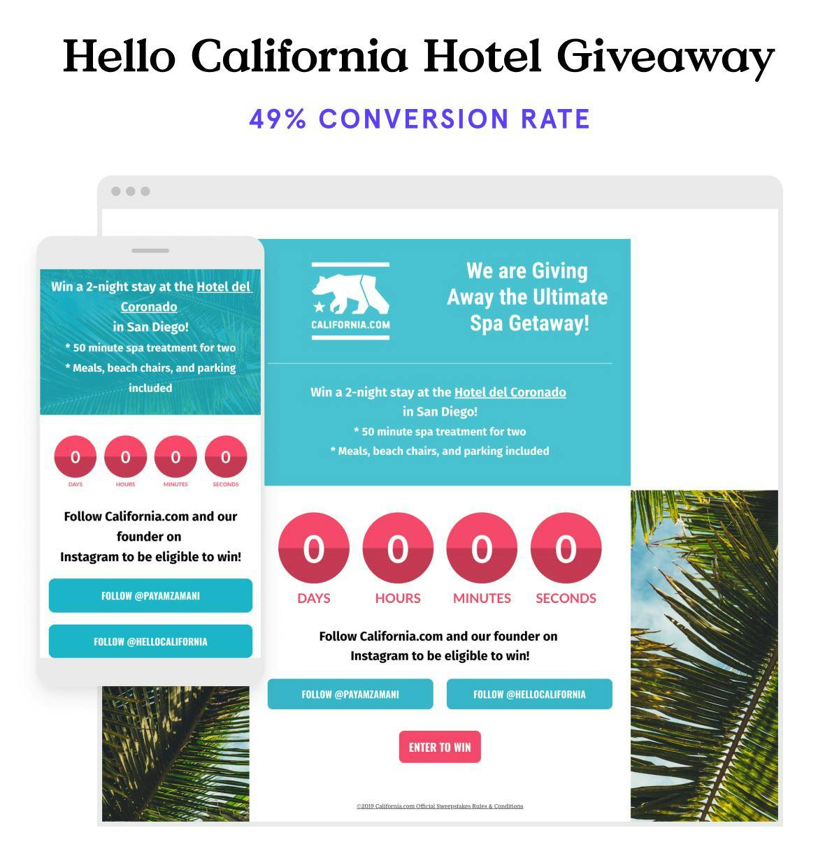 Hotel stay giveaway landing page example