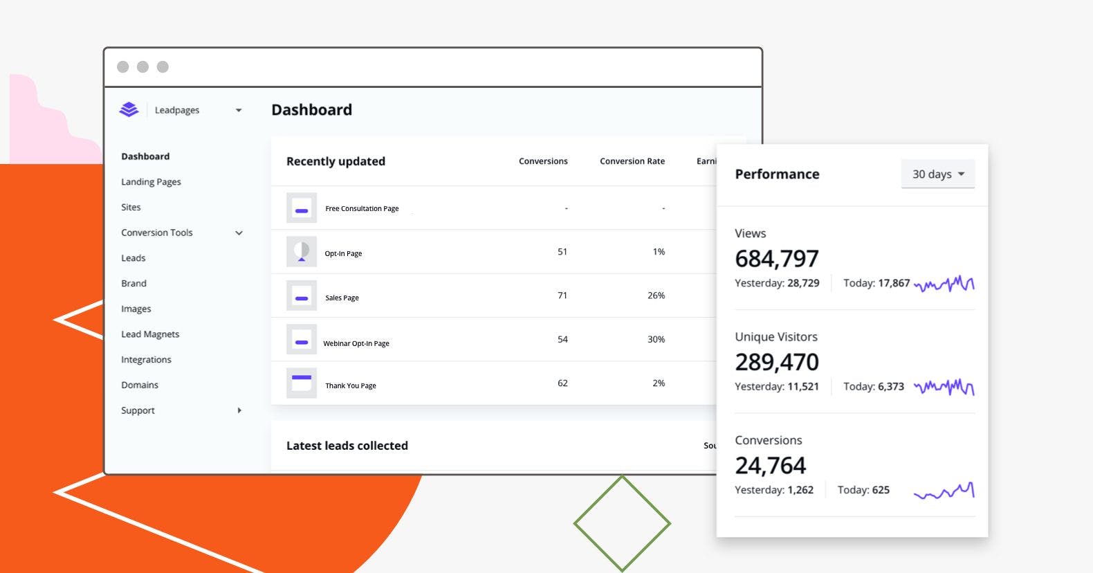 Get the information your need with the Leadpages dashboard