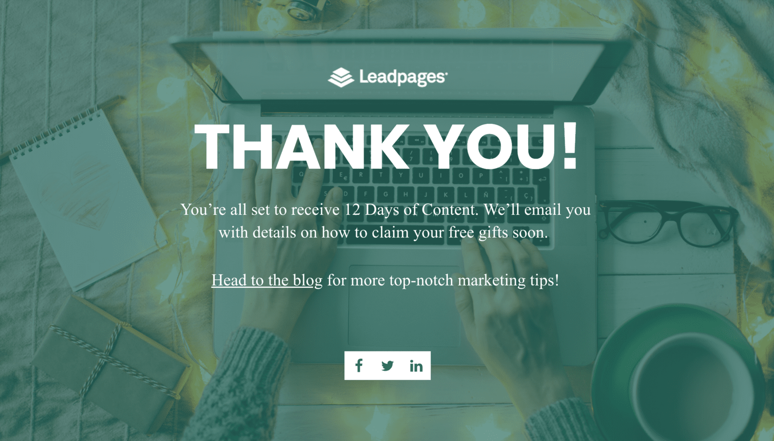 Leadpages sample thank you page