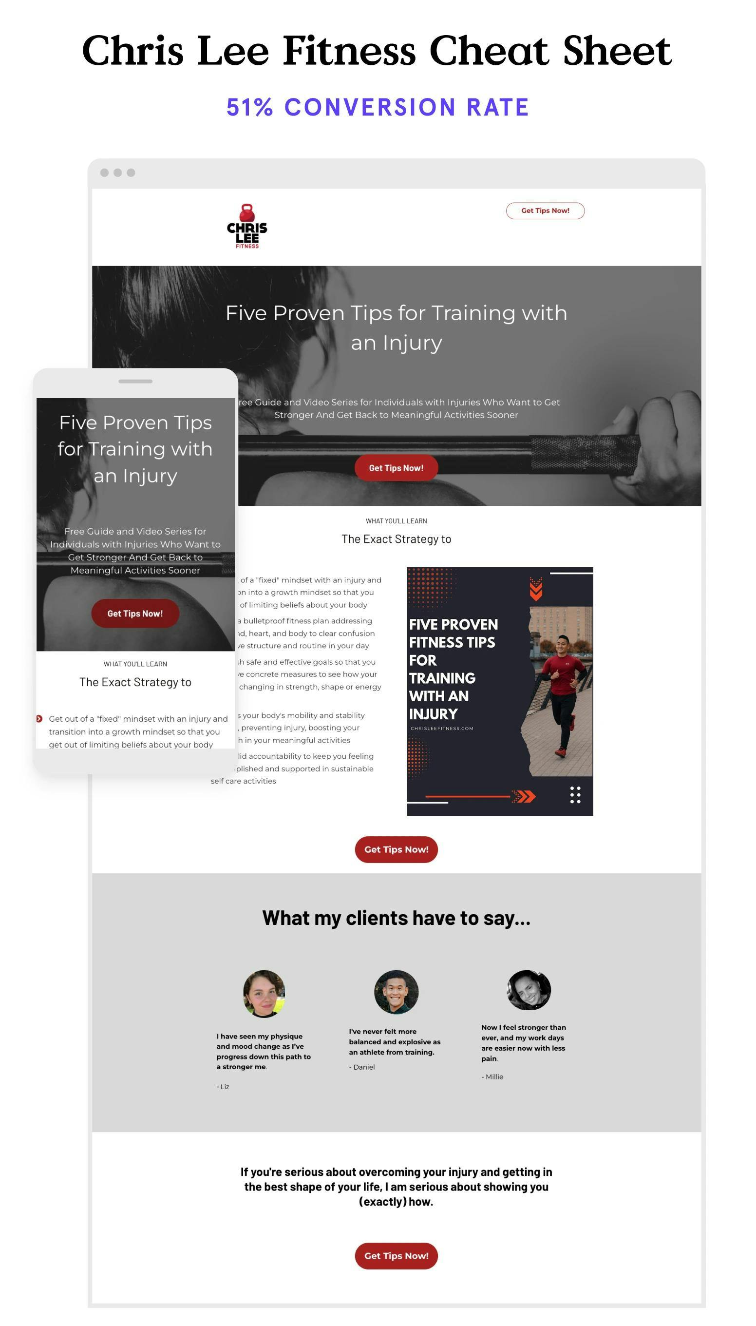 Cheat sheet fitness landing page example