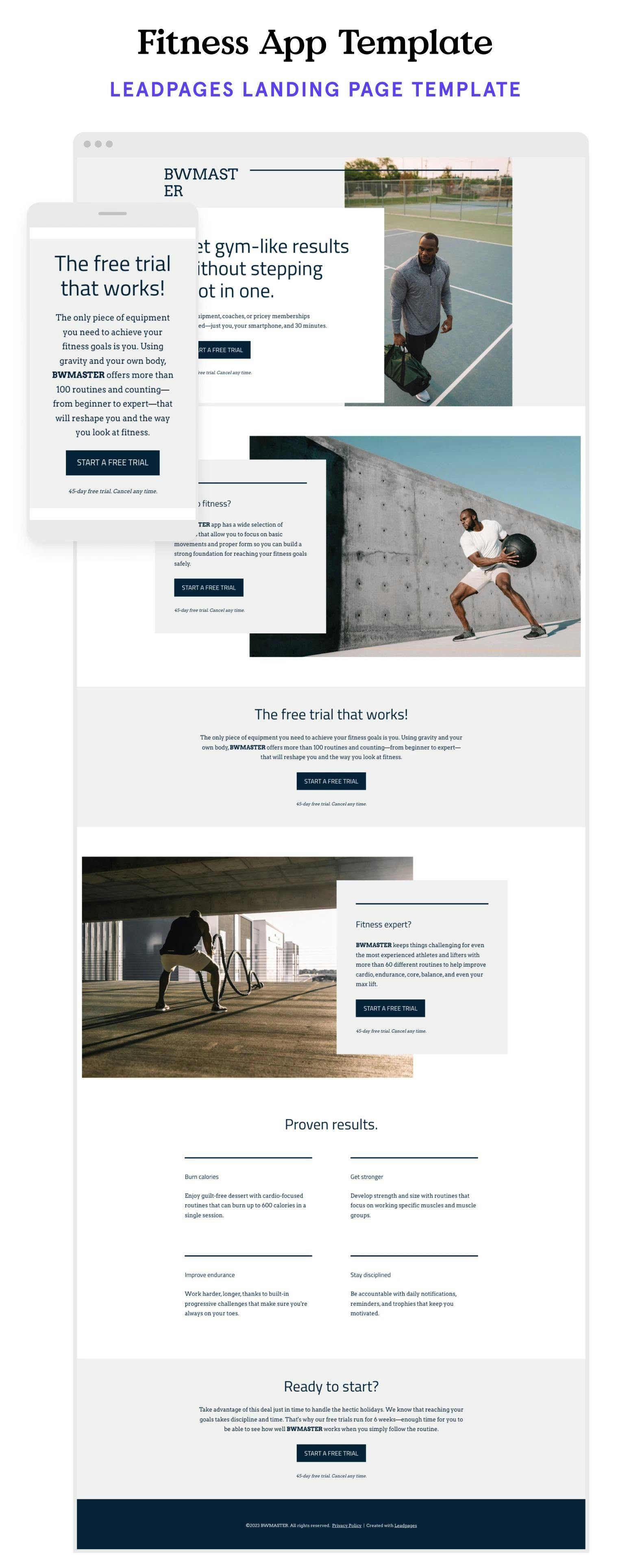 App fitness landing page template