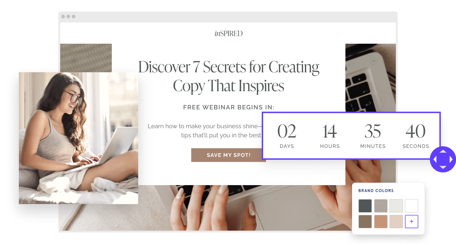 leadpages no-code drag and drop landing page builder with countdown timer for promoting webinar lead magnets