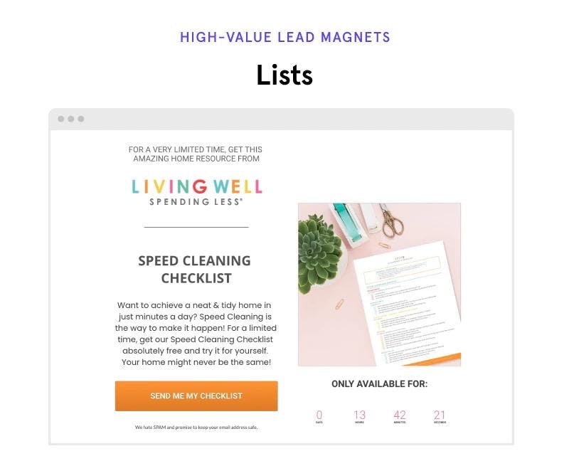 List lead magnet example