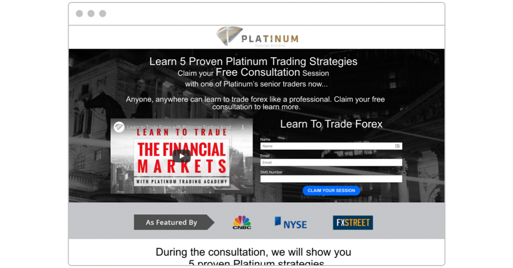 free consultation Platinum Trading Systems landing page