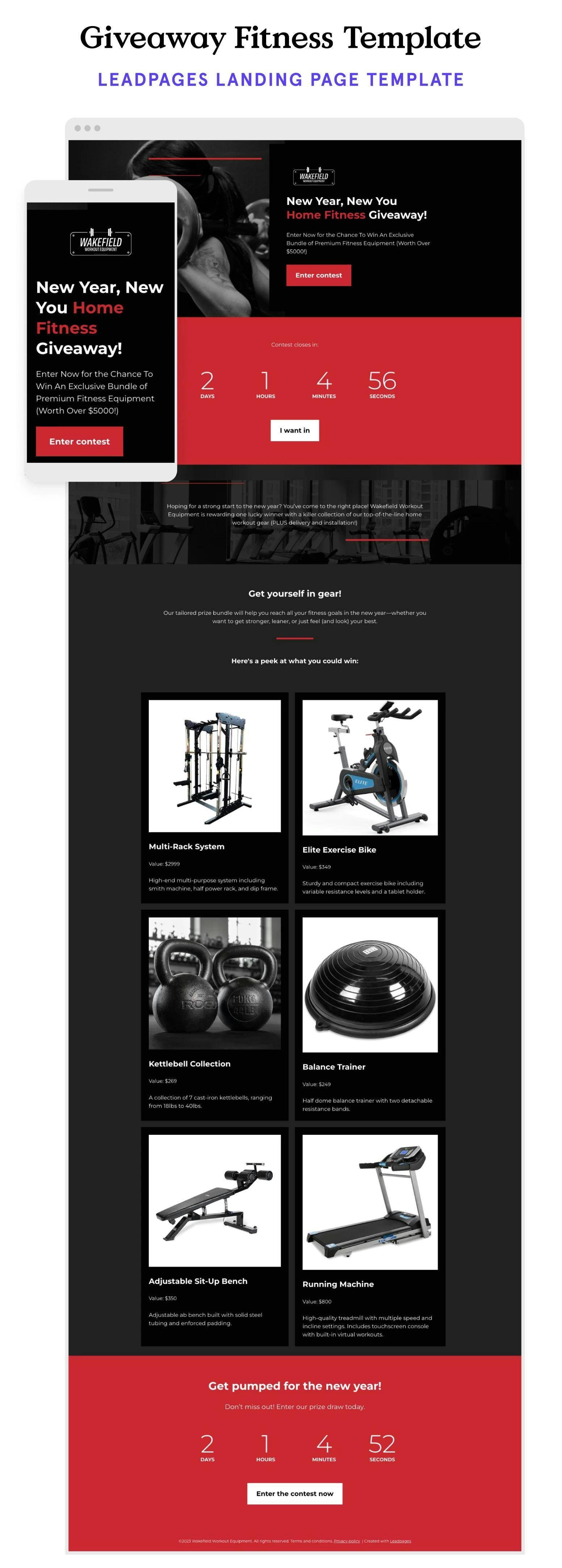 Giveaway fitness landing page template