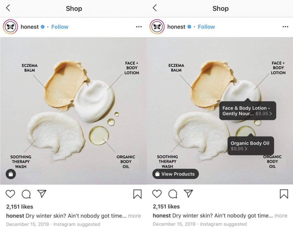 Honest's Instagram Page–Set up Instagram shopping to help get leads and sales from Instagram.