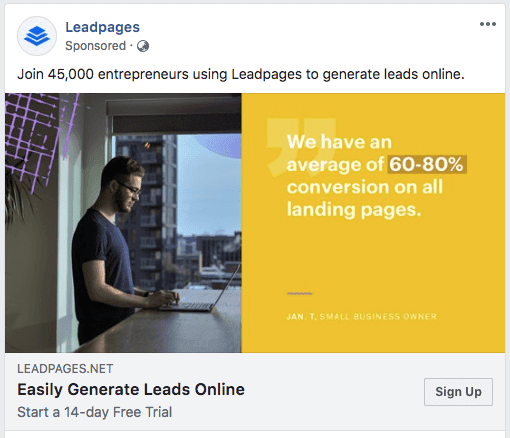 Leadpages Facebook Ad - word of mouth advertising