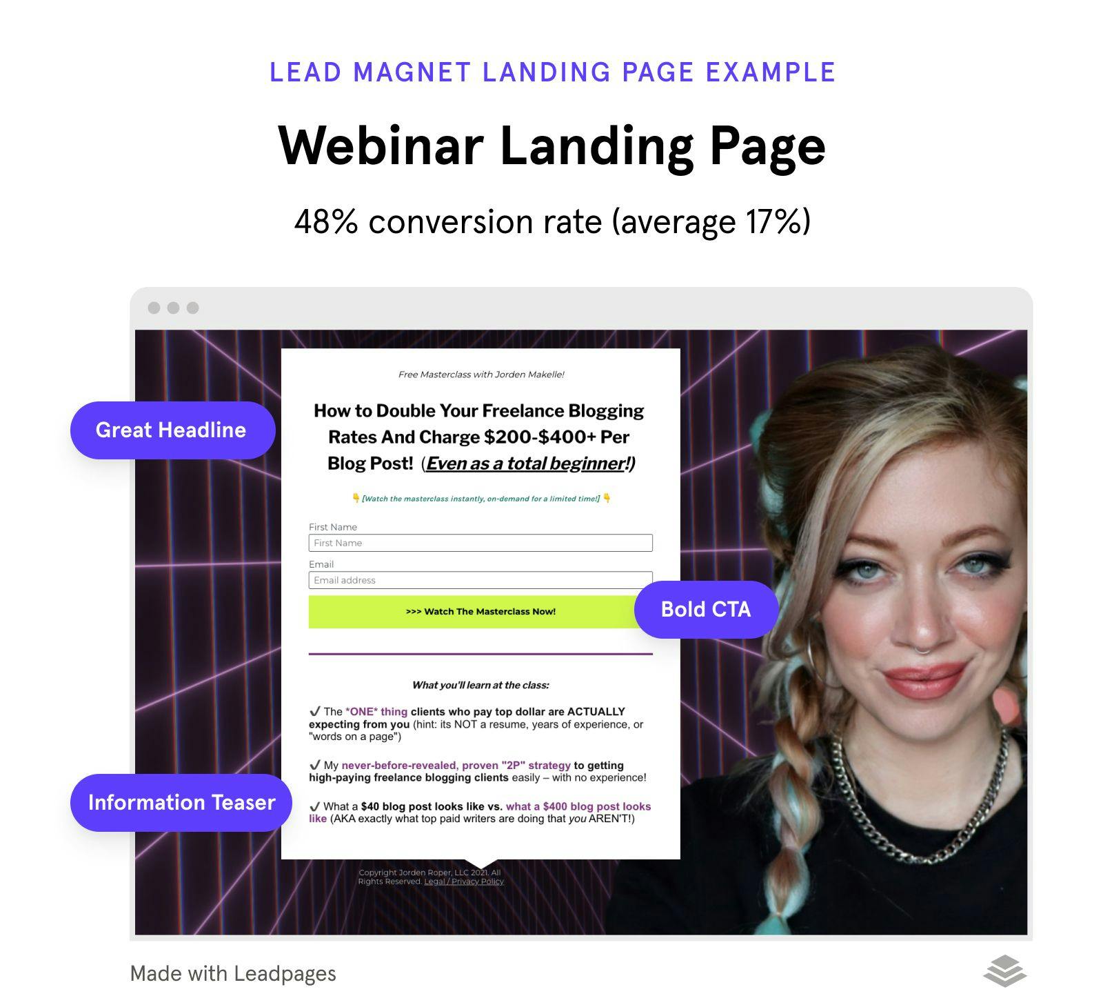 Webinar lead magnet landing page example