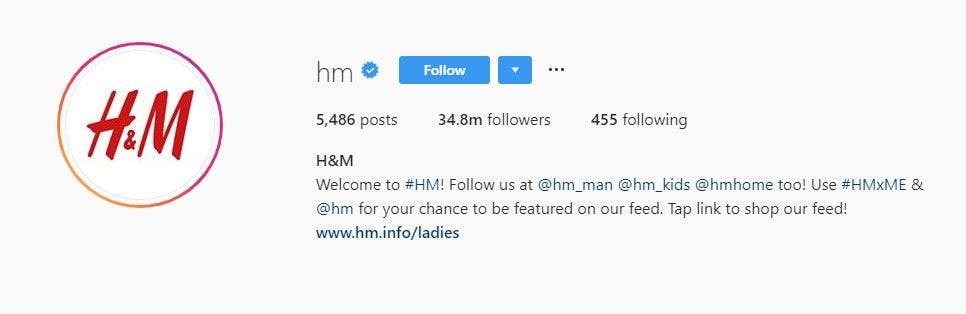 H&M Instagram Profile