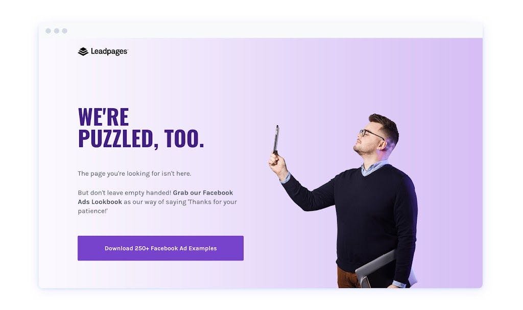 lead generation 404 page - Leadpages 10 small business website design & marketing tips