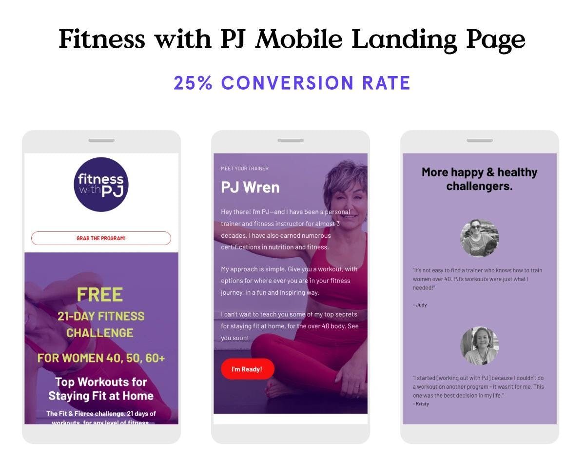 Fitness mobile landing page example