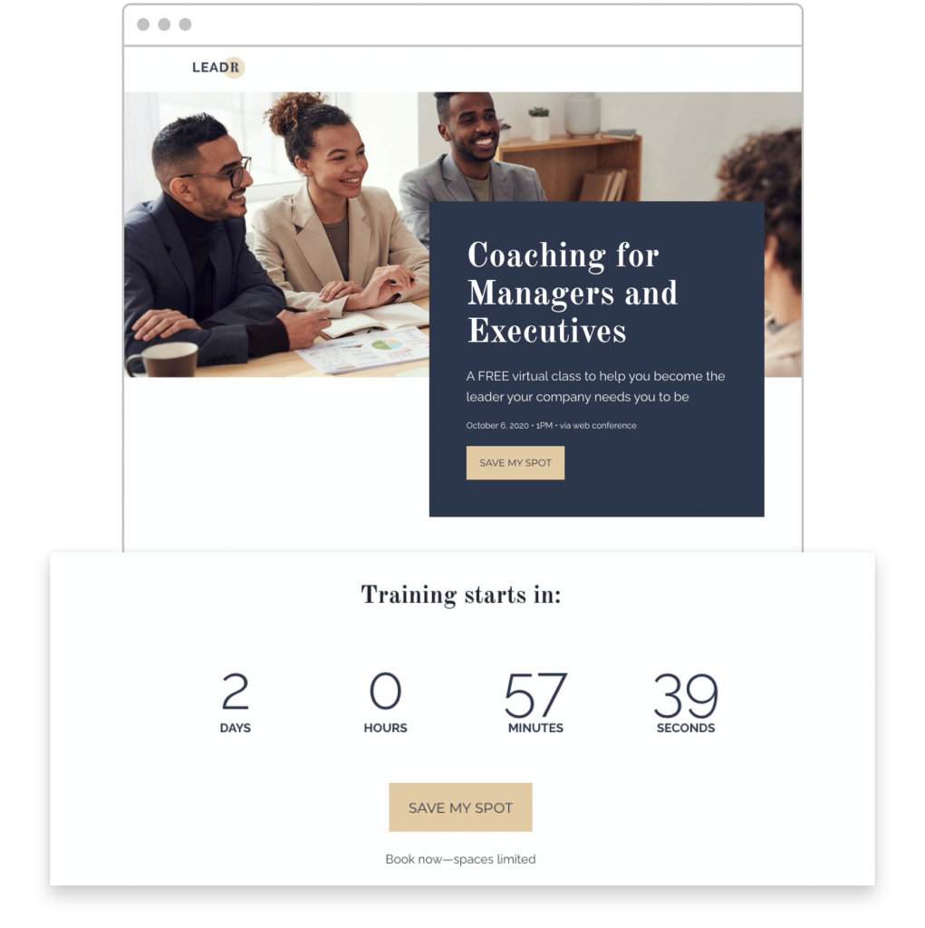 countdown timers Leadpages Online Coaching Class template