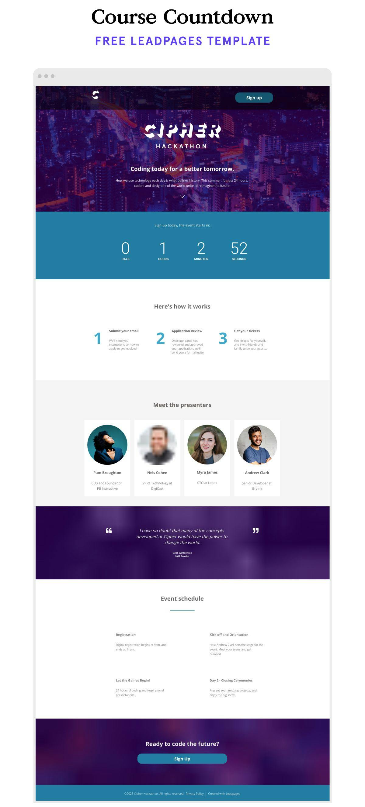 Countdown course landing page example
