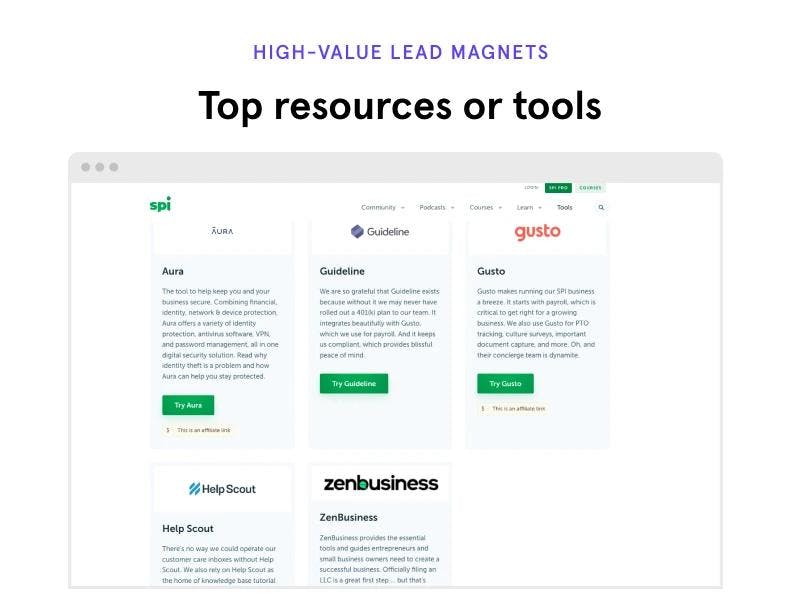 Resource list lead magnet example