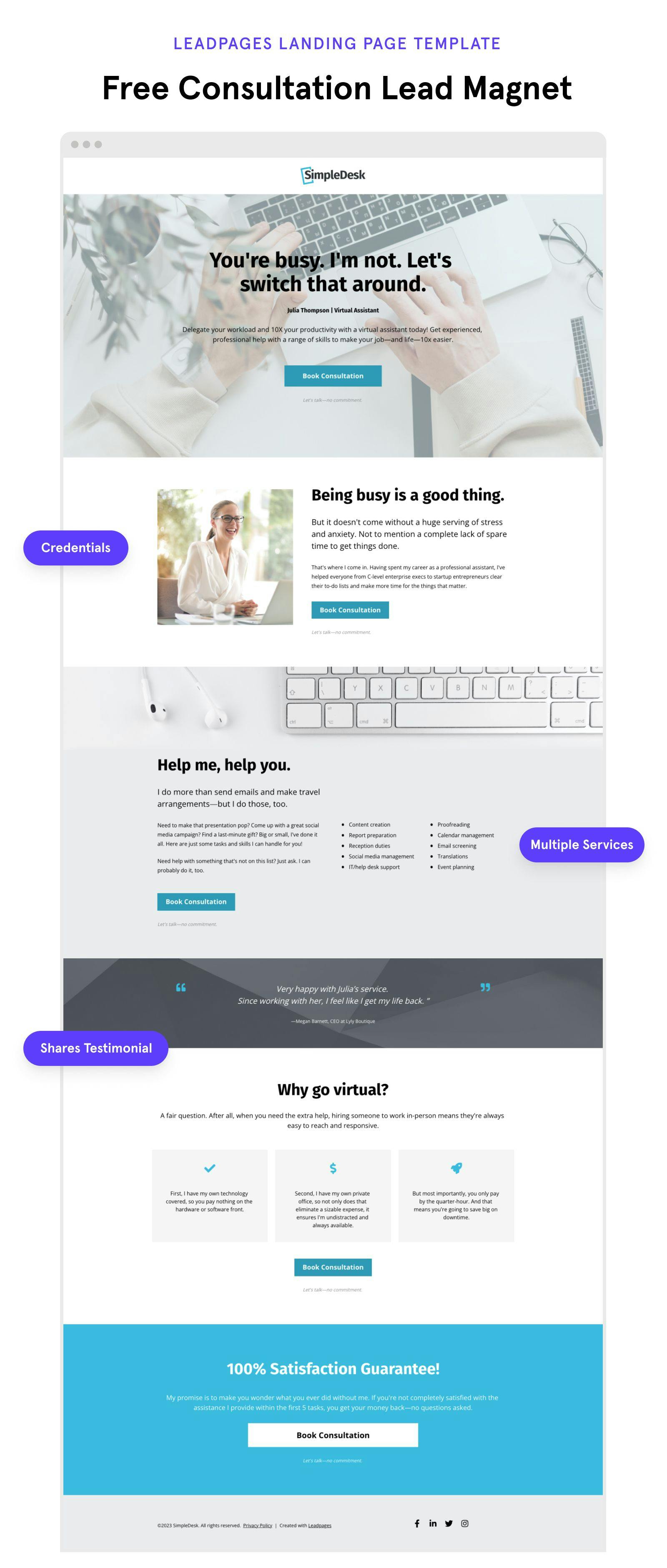 Free consultation lead magnet landing page template
