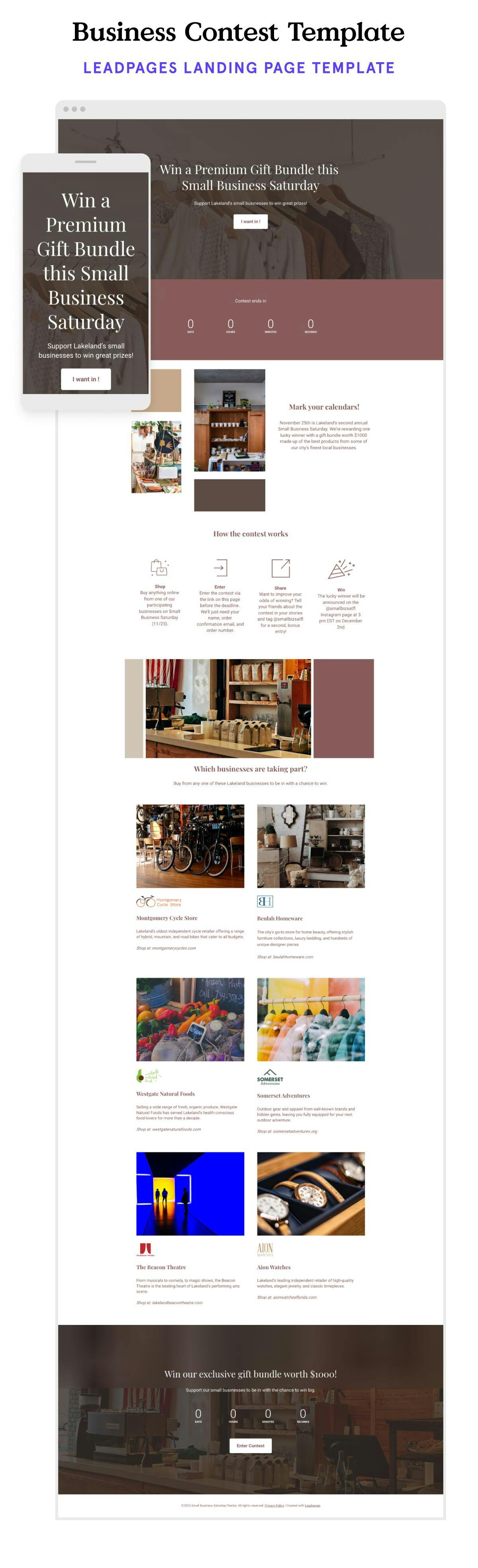 Small business giveaway landing page template