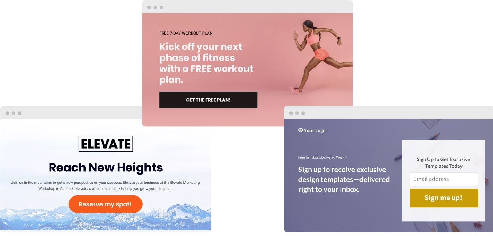 Landing page examples: event sign up, lead magnet, and lead capture