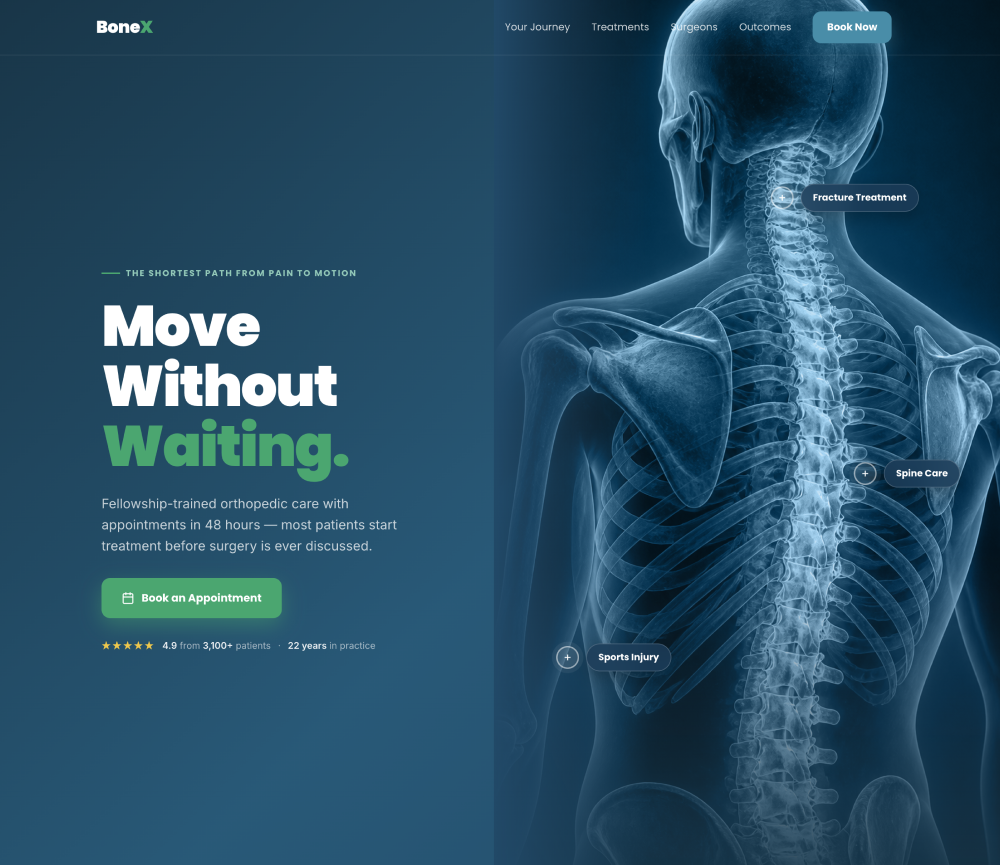 A generated landing page for an orthopedic clinic