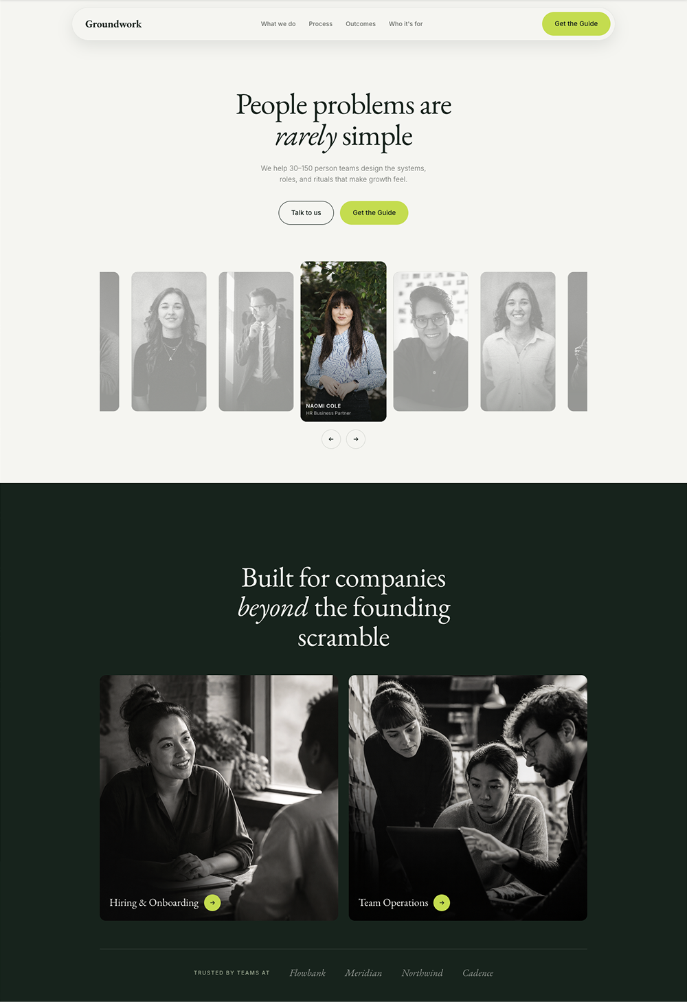 A generated consultancy landing page for a people-operations firm