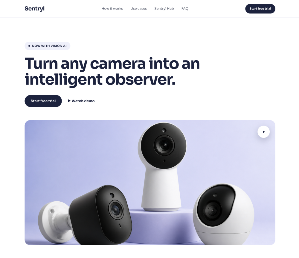 A generated landing page for an AI camera monitoring product